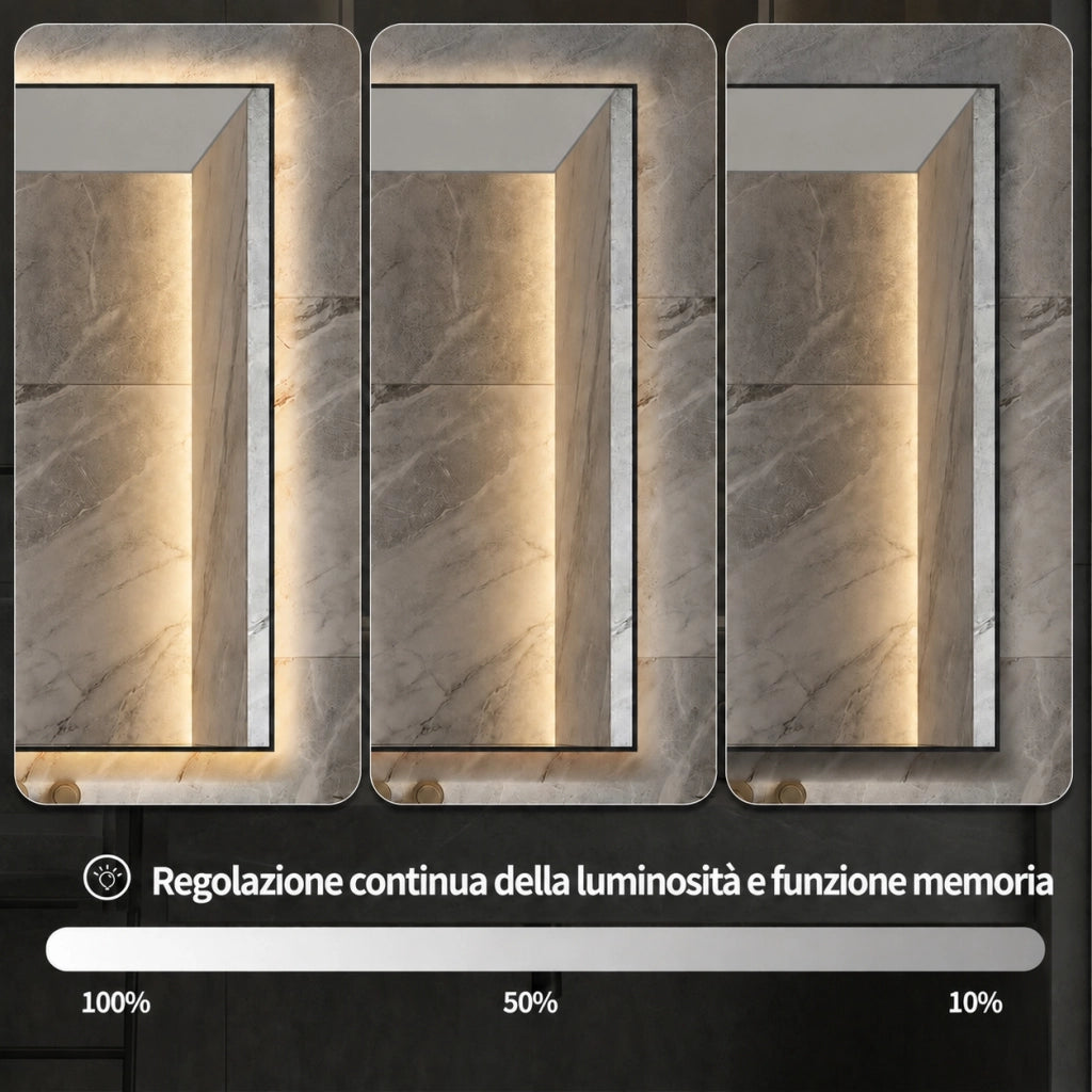 Specchio bagno led 60x80 cm retroilluminato antiappannamento; cornice in alluminio; argento