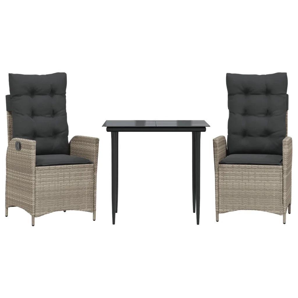 Set Pranzo da Giardino 3pz | Set Salotto da Giardino con Cuscini Grigio Chiaro Polyrattan