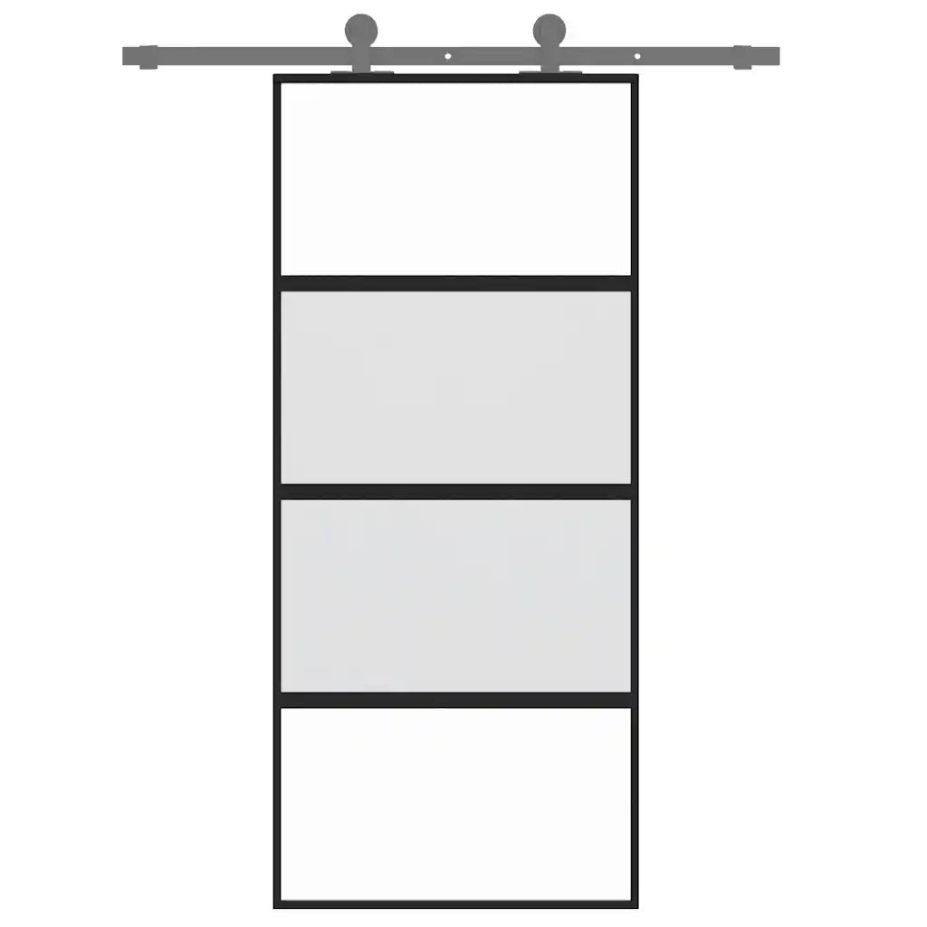 Porta Scorrevole Nera 90x205 cm in Vetro Temperato e Alluminio 155220