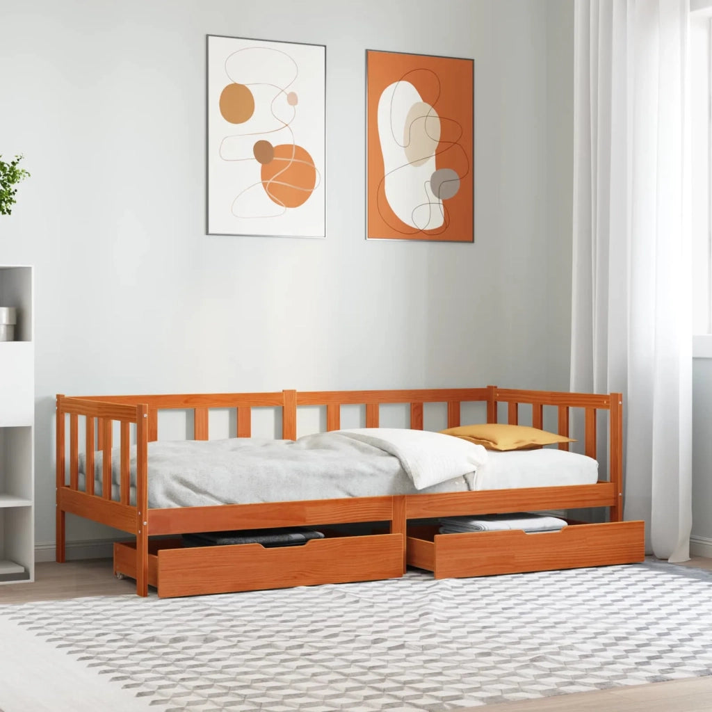 Daybed con testiera 3 pcs Marrone cerato Legno di Pino Massello 3422729