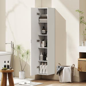 Mobile Bagno Sospeso a Colonna 30x31.5x160 cm con Ripiani Regolabili e Chiusura Soft Close in MDF Bianco