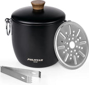 Houder per gelo per bevande freddi in acciaio inossidabile con coperchio e pinza, 2,5 litri, contenitore per gelo doppio strato, dispensatore per bevande fredde, raffreddatore per bevande premium, ideale per birra, champagne, vino (nero)