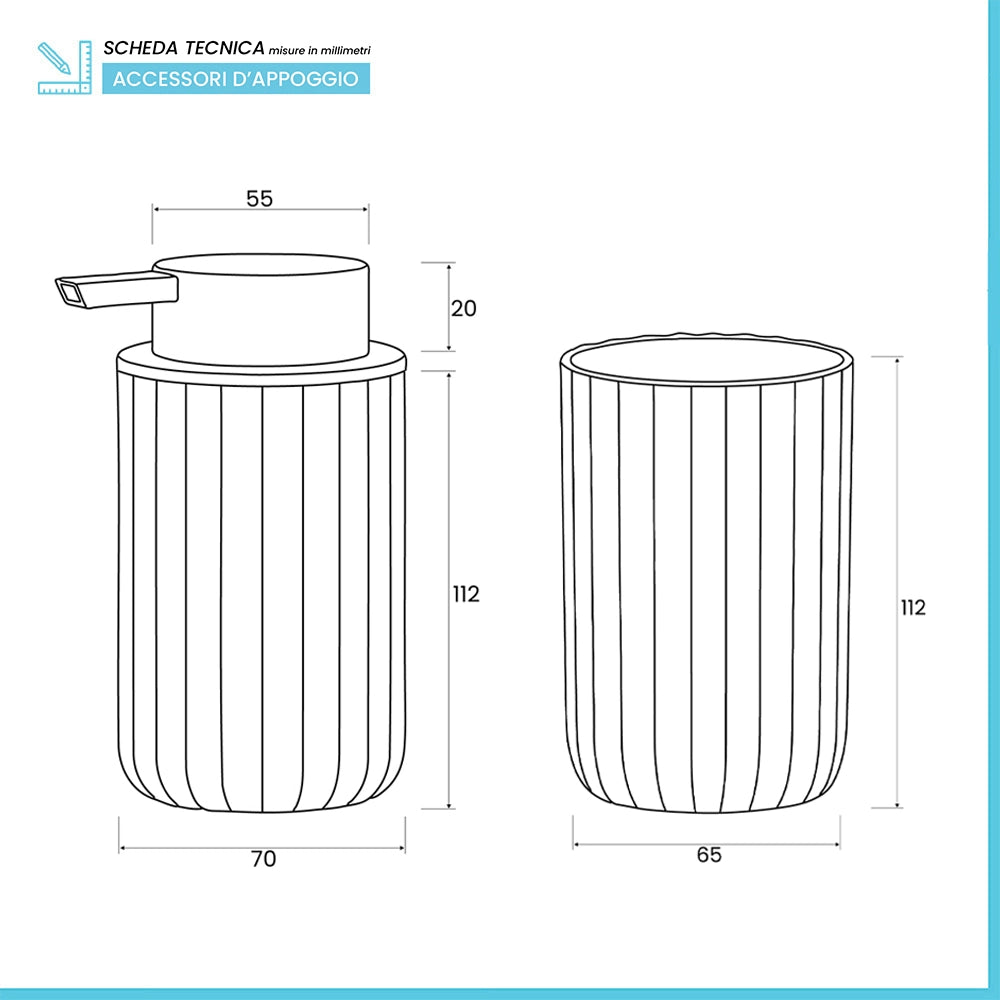 Set accessori bagno da 3 pezzi in gomma termoplastica tortora - Gummy