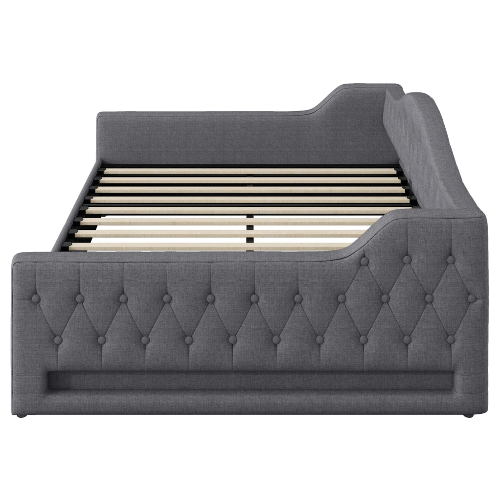 Letto da giorno imbottito 140x200 cm grigio con LED laterali e vano contenitore