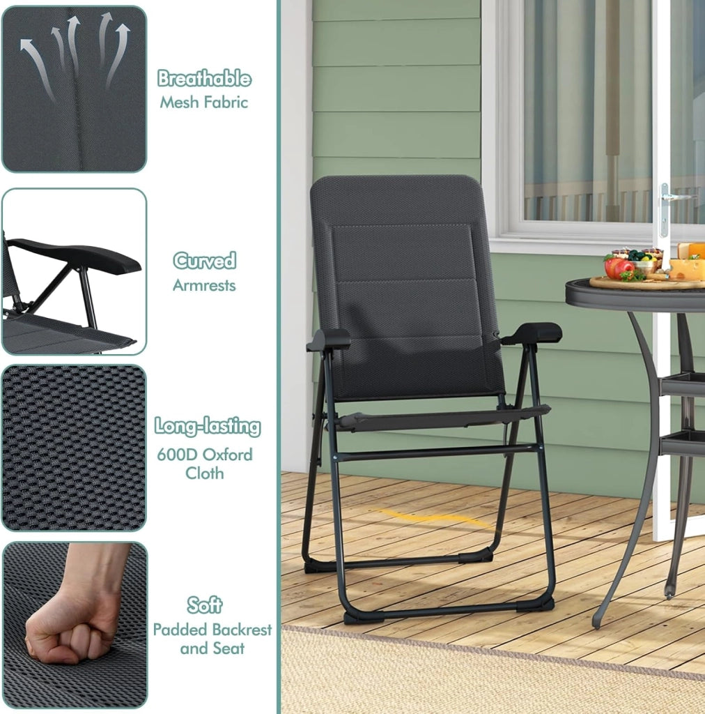 Set di 2 sedie da giardino pieghevoli con schienale regolabile, sedia da esterno, carico di 150 kg, per terrazza, balcone, spiaggia, feste, 52,5 x 71 x 101 cm (grigio)