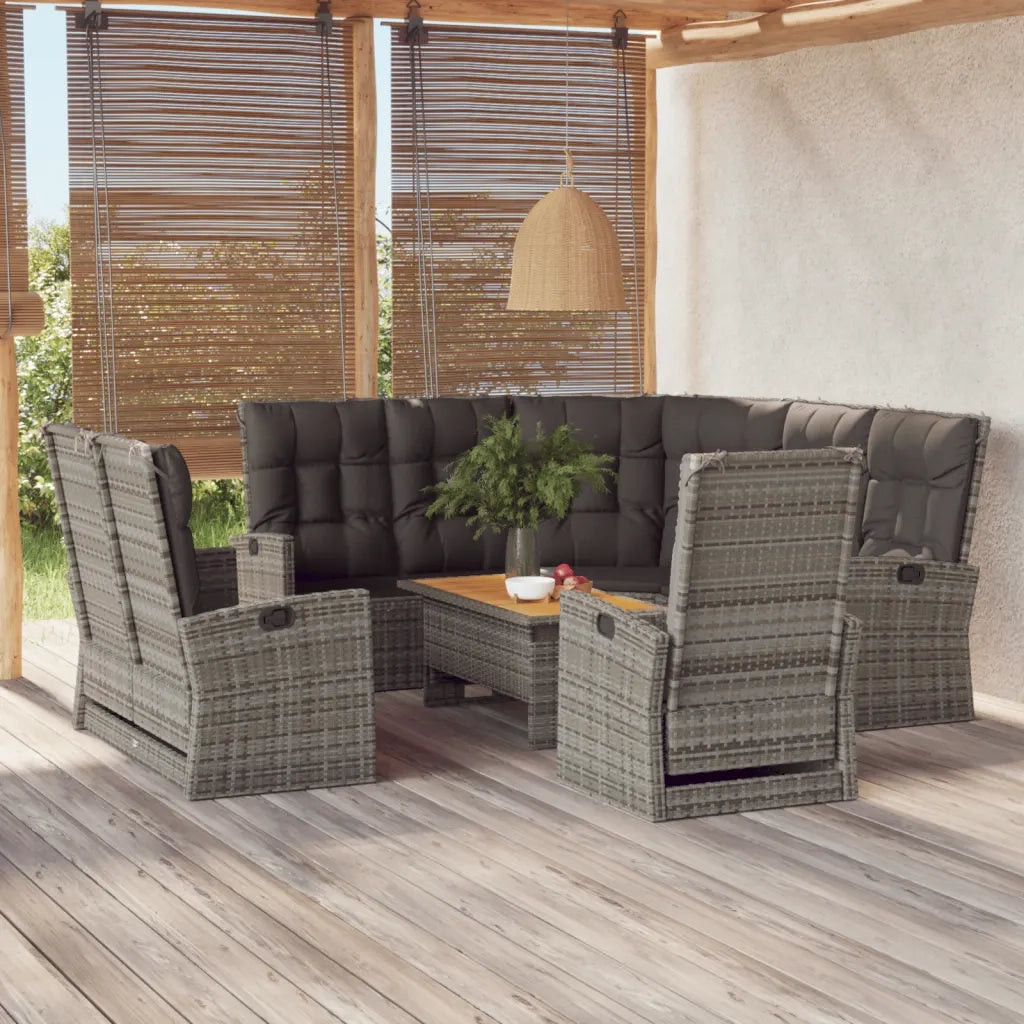 Set Divani da Giardino 4 pz con Cuscini in Polyrattan Grigio