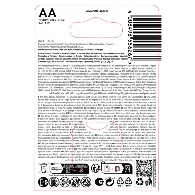 VARTA BATTERIA "AA" SUPER HEAVY DUTY 4PZ