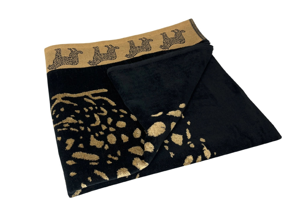Telo Mare Jacquard Spugna Asciugamano Spiaggia Disegno Pantera - Telo Mare - Nero