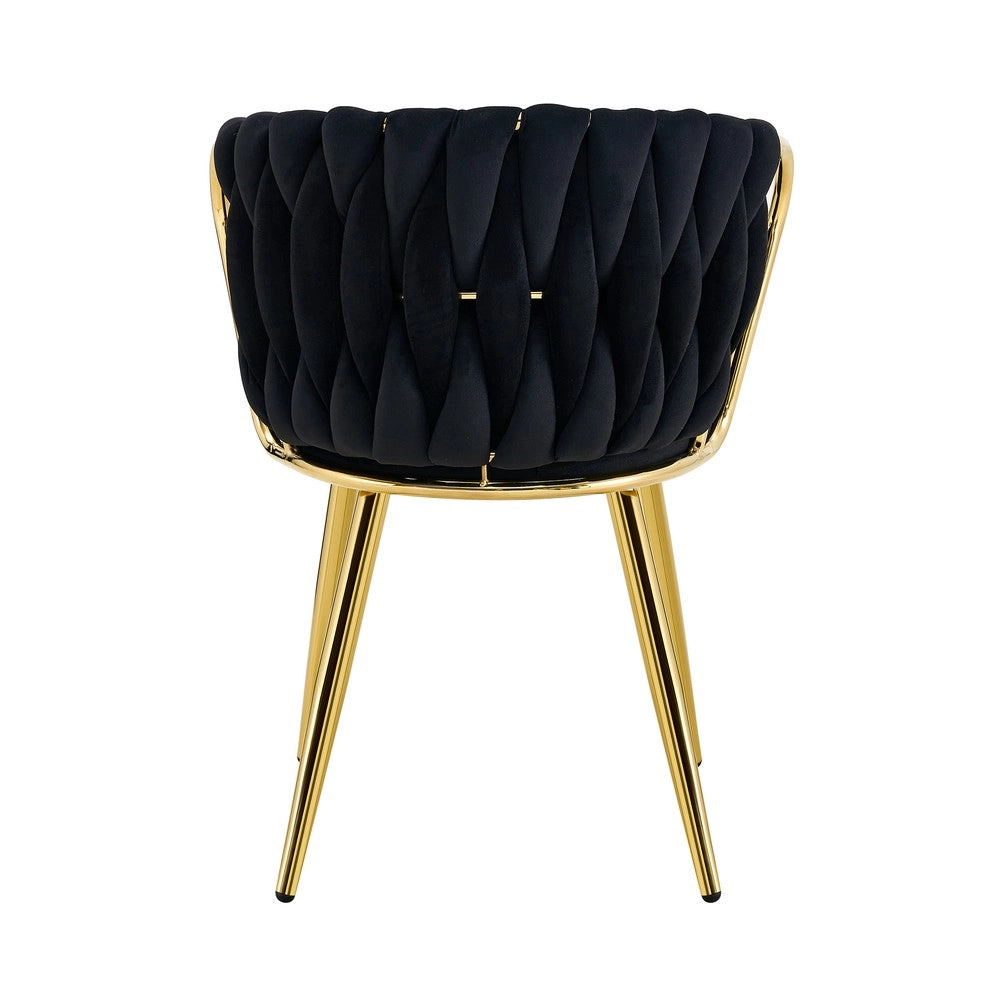 Sedia da Pranzo Velluto ¨C MINIMAL ¨C Schienale Intrecciato, Gambe Metallo Dorate, Nero-Oro