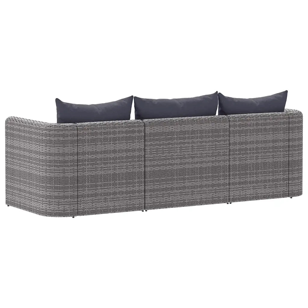 Set Divani da Giardino 3 pz con Cuscini Grigio in Polyrattan 44163