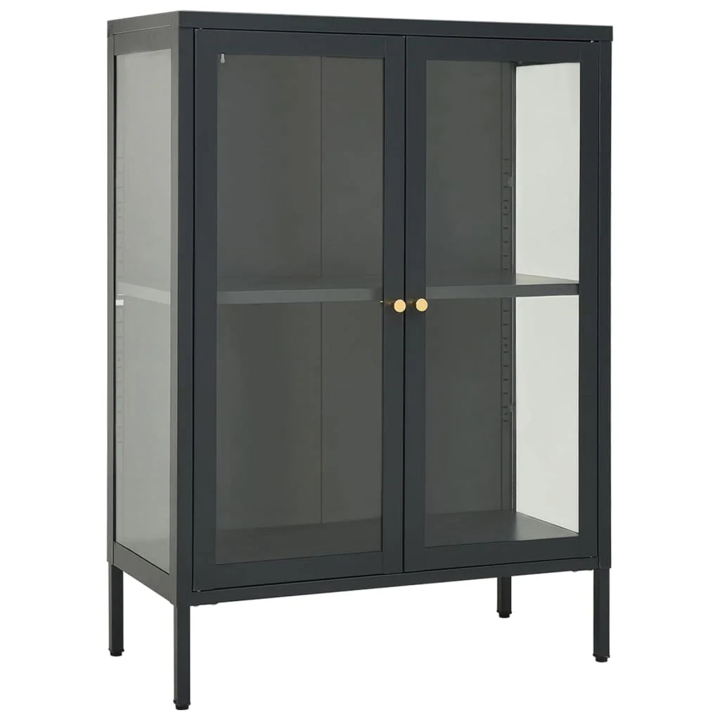 Buffet credenza cassettiera armadio mobile contenitore organizer per cucina soggiorno salotto 75 x 35 x 105 cm acciaio e vetro antracite 02_0029710