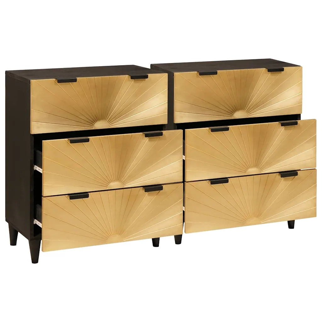 Set di Credenze 2 pz | Madia | Buffet da pranzo | Armadio da pranzo Nero e Ottone 120 x 33 x 75 cm
