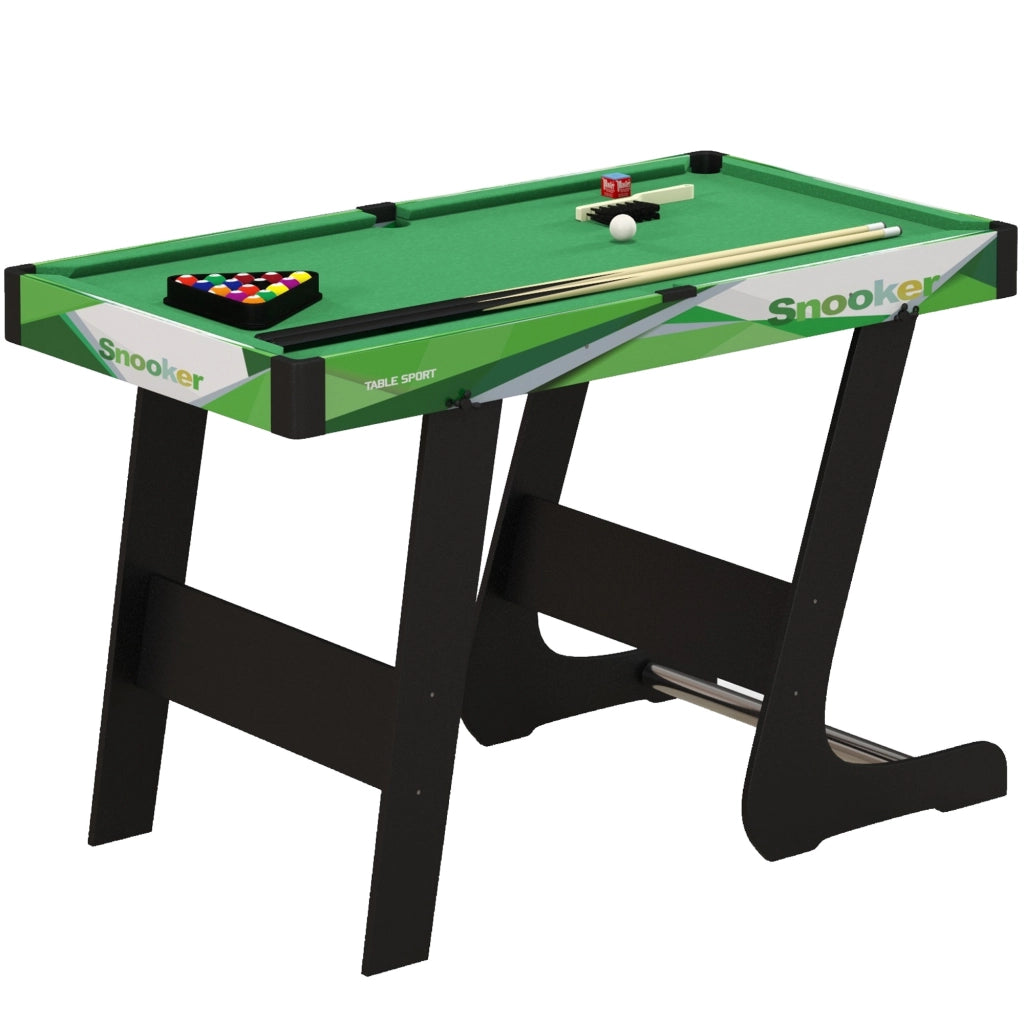 Tavolo da Biliardo Pieghevole 104x55,5x68 cm con Stecche Palle e Triangolo in MDF Verde e Nero
