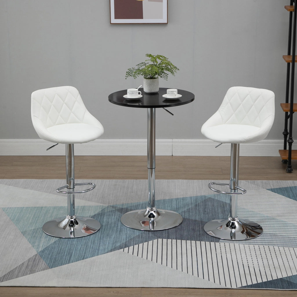 Set 2 Sgabelli da Bar con Altezza Regolabile, Base in Metallo e Seduta Finta Pelle, Sgabelli Alti Moderni Girevoli con Schienale e Poggiapiedi 46x48x83-104cm, Bianco