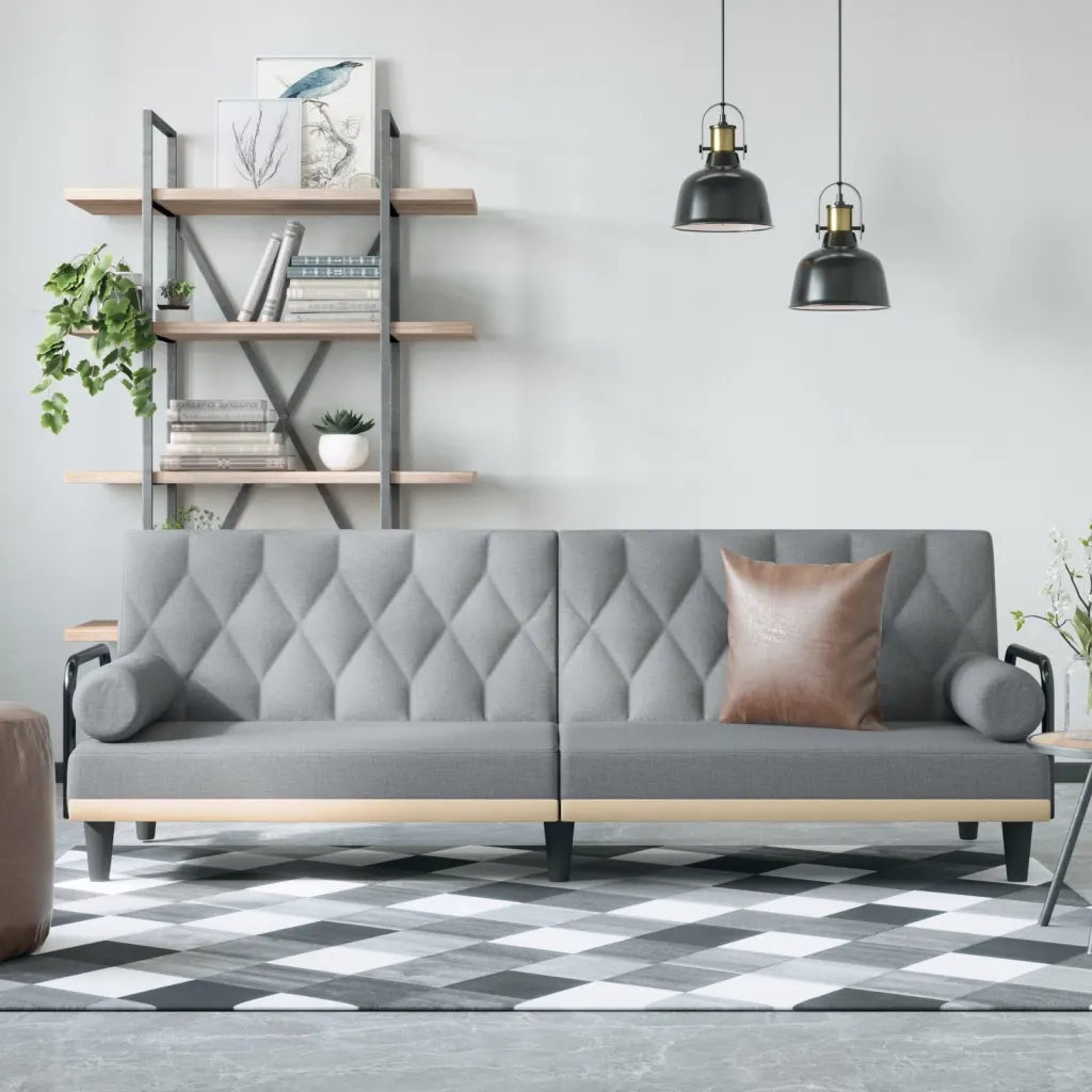 Divano letto | Sof¨¤ letto | Letto singolo con Braccioli Grigio Chiaro in Tessuto