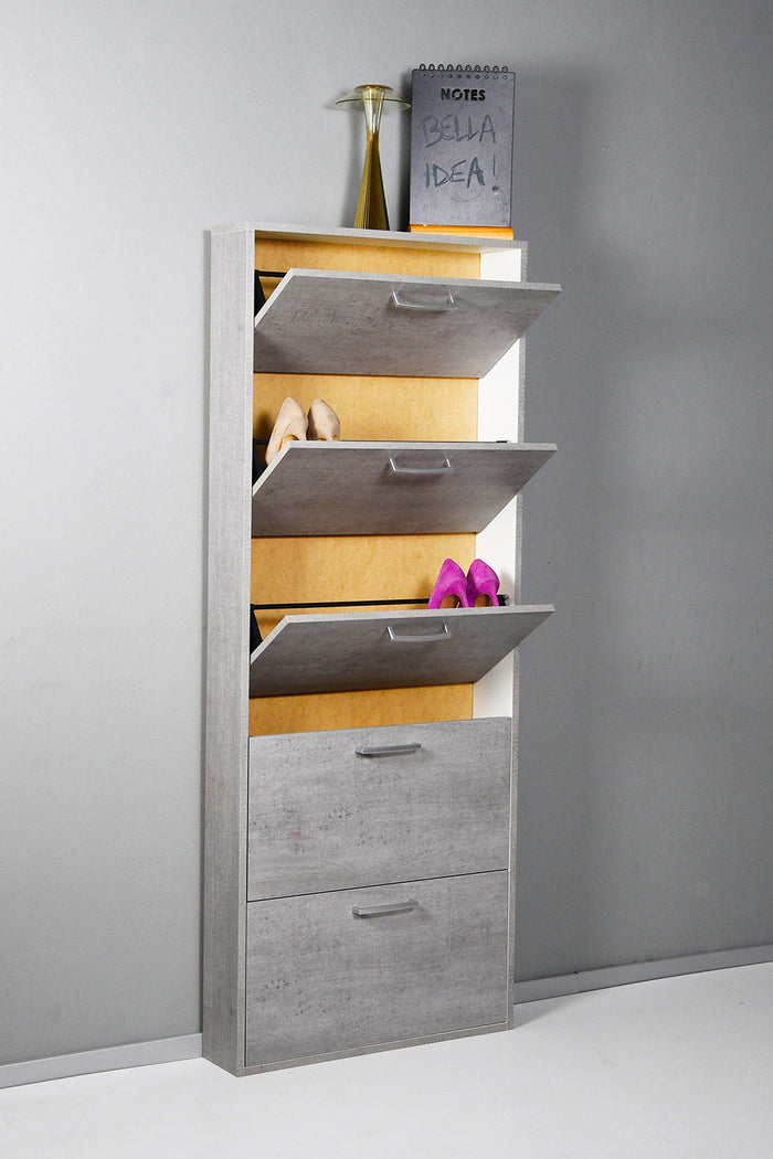 Scarpiera Salvaspazio 5 Ante 15 Paia 65x15x164 cm in Truciolare Nobilitato Cemento