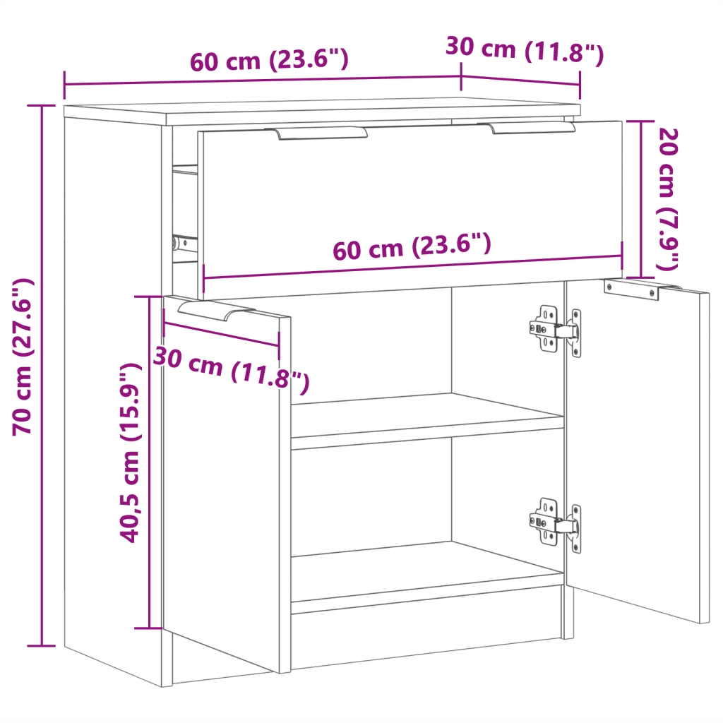 Credenza Legno Antico 60x30x70 cm in Truciolato