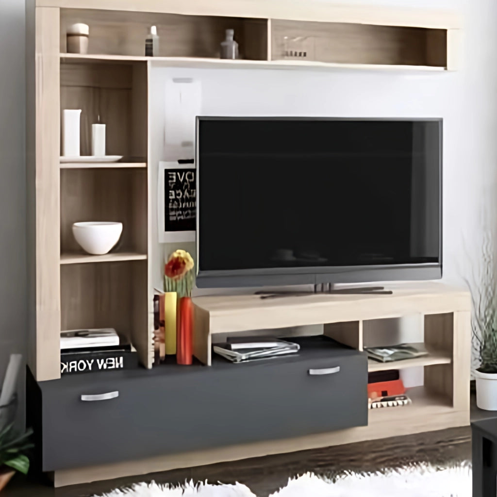 Mobile TV Parete Attrezzata Living Lea 170x42x170 cm - Natural Wood Antracite