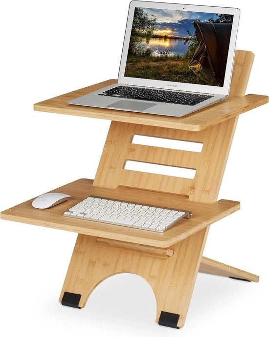 Banco elevabile in altezza con 2 pannelli - bamboo - sollevamento seduto - supporto laptop - lavoro in piedi - naturale atmosfera 

(se si desidera includere le specifiche tecniche, si prega di fornirle)