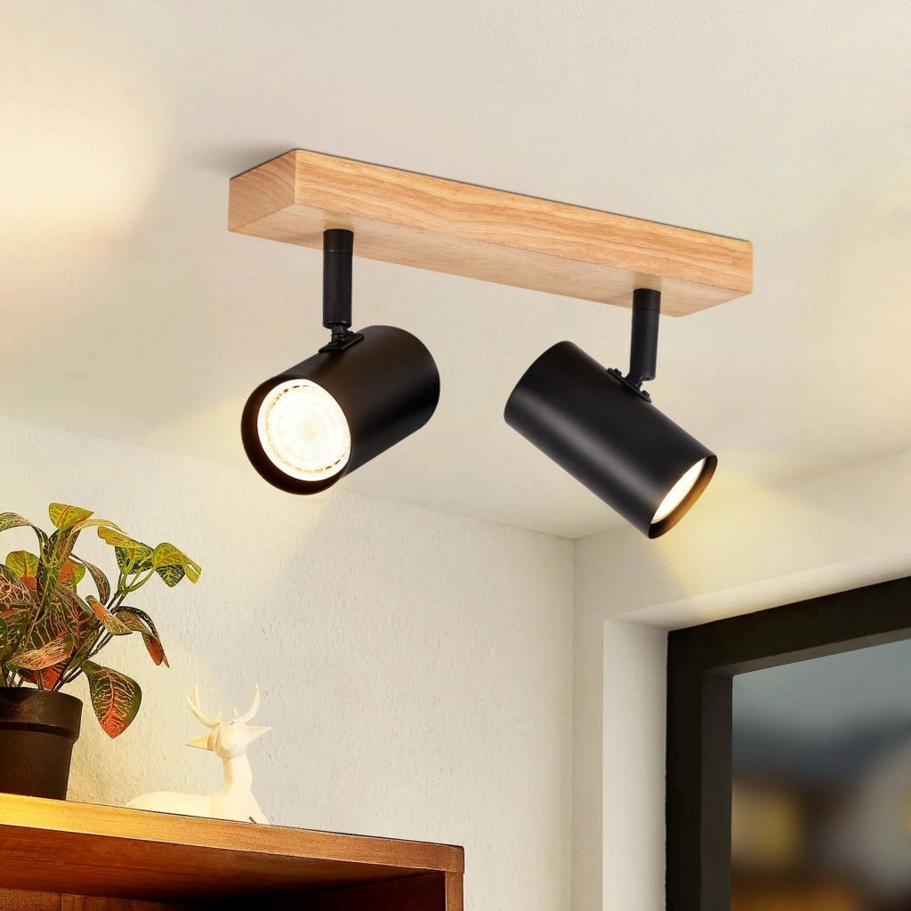 ZMH Faretto da soffitto Neri Legno 2 Lampade GU10 Stile Country per Soggiorno Corridoio Senza Lampadine