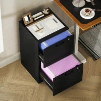 Mobiletto per ufficio, mobile portaoggetti in legno con 2 cassetti e serratura, barre di sospensione regolabili, 40 x 40 x 71 cm, nero