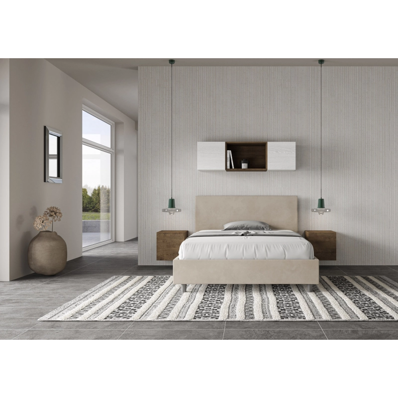 Letto imbottito Matrimoniale francese 140x200 cm Adele - Contenitore,Microfibra,Sabbia