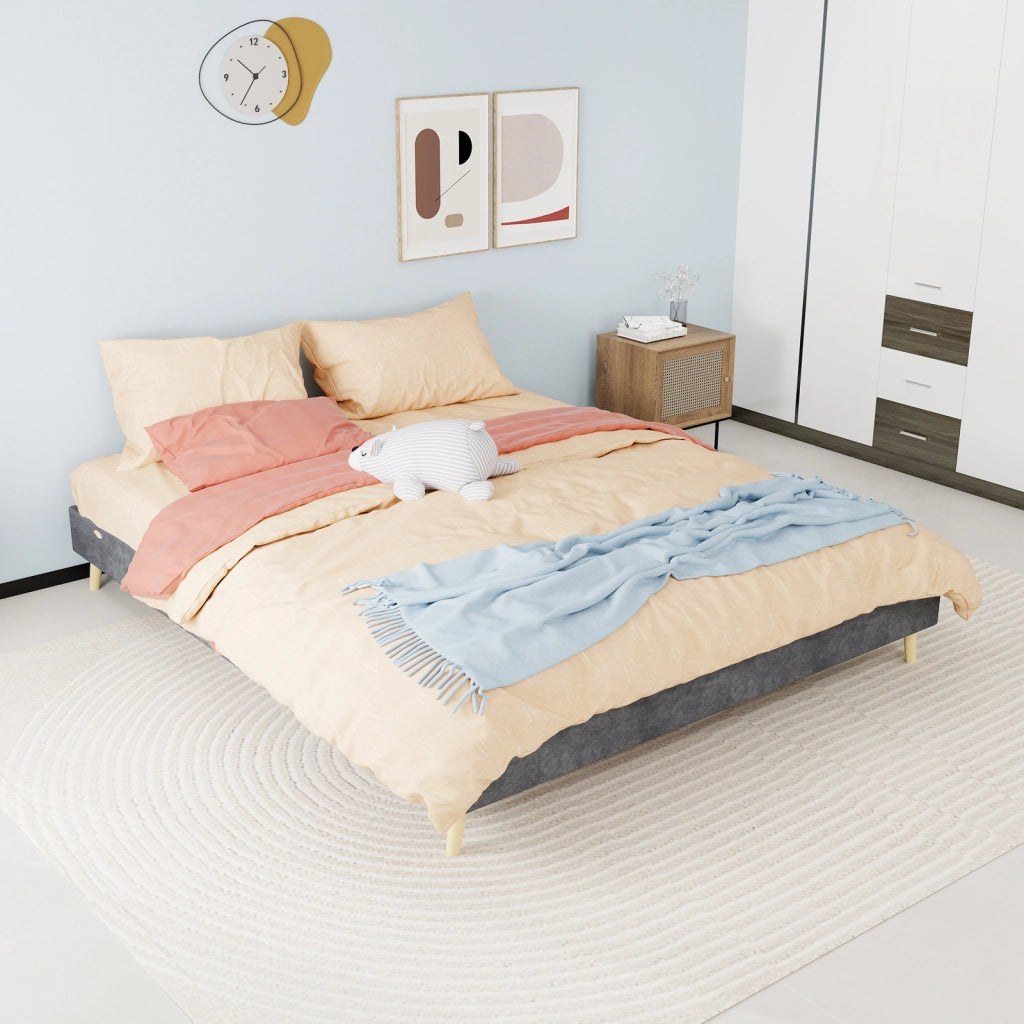 LETTO 160x200 cm Grigio in Tessuto e Metallo con testiera geometrica