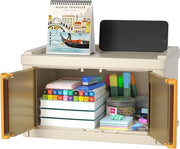 Scatola di archiviazione con coperchio, 2,7 l, organizzatore, scatola, cassetti di archiviazione, pieghevole, cassetti di archiviazione, cassetti di ufficio, organizzatore, scatola in plastica, stivabile, piccola, 1 pezzo maniglione arancione