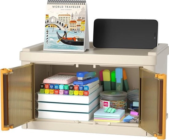 Scatola di archiviazione con coperchio, 2,7 l, organizzatore, scatola, cassetti di archiviazione, pieghevole, cassetti di archiviazione, cassetti di ufficio, organizzatore, scatola in plastica, stivabile, piccola, 1 pezzo maniglione arancione