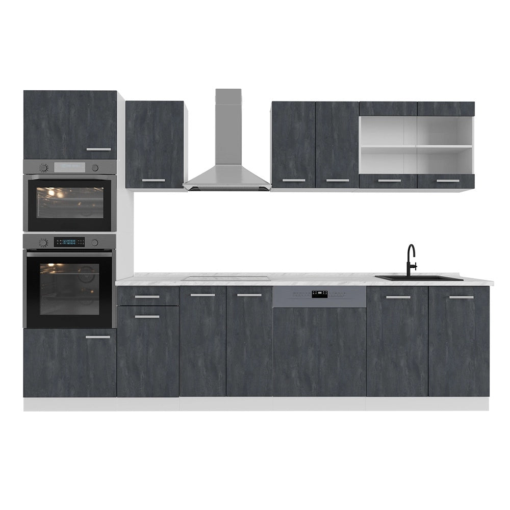 Cucina componibile R-Line Calce nera/Bianco 300 cm senza piano di lavoro Vicco