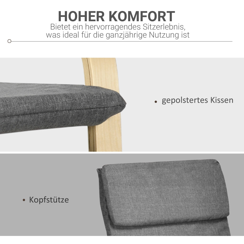 Poltrona con poggiatesta e braccioli ¨C zephmum ¨C Tessuto lino, struttura in legno, Grigio + Naturale