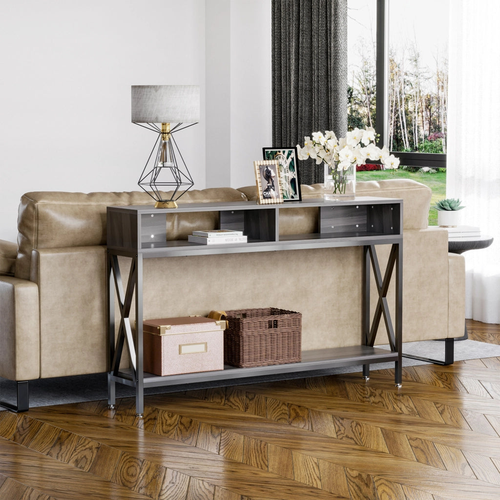 Tavolo Consolle da Ingresso Industriale Multifunzione ¨C zephmum ¨C 120x23.5x75 cm Legno Grigio