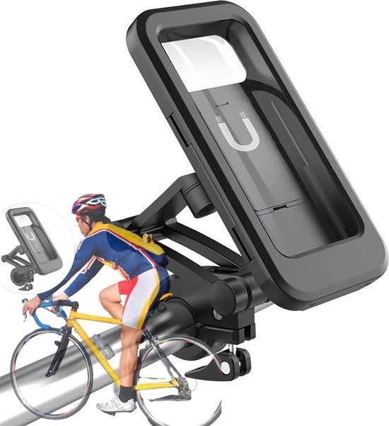 Supporto per telefono per bicicletta - Universale a 360 gradi - Adattabile e girevole - Impermeabile e magnetico - Nero