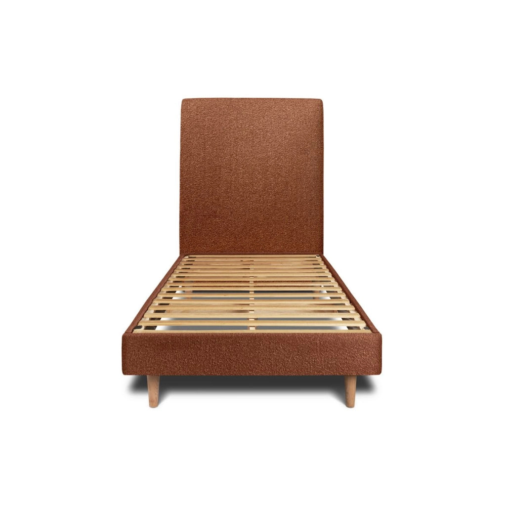 Letto 90x190 cm con testata imbottita - tessuto bouclé