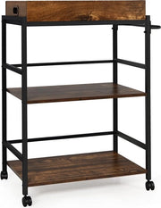 Carrello da servizio a 3 livelli, carrello da cucina con maniglia e tavola rimovibile, carrello da cucina, industriale con struttura metallica e ruote chiuse, carrello da cucina rotante, 73 x 40 x 93 cm