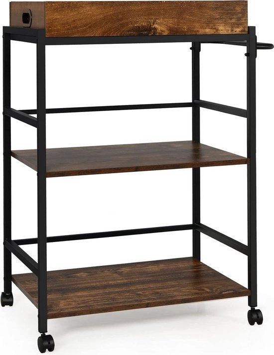 Carrello da servizio a 3 livelli, carrello da cucina con maniglia e tavola rimovibile, carrello da cucina, industriale con struttura metallica e ruote chiuse, carrello da cucina rotante, 73 x 40 x 93 cm