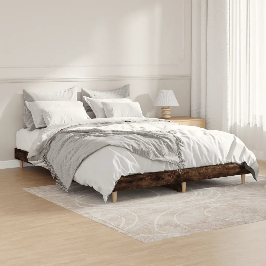 Letto matrimoniale | Letto per adulti | Giroletto Rovere Fumo 135x190 cm in Legno Multistrato