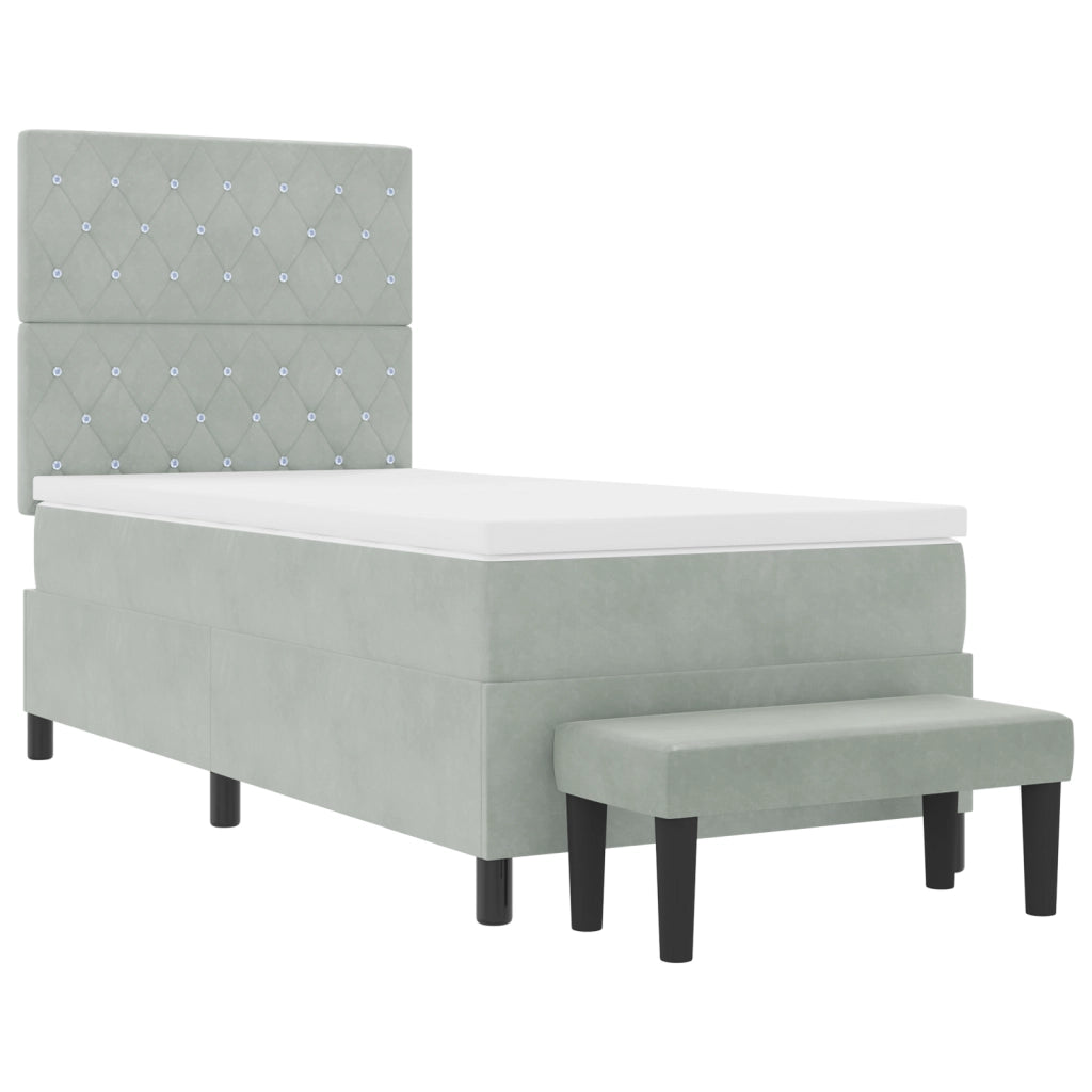 Letto Box Spring con Materasso e Panchina Grigio Chiaro 100x200 cm Velluto