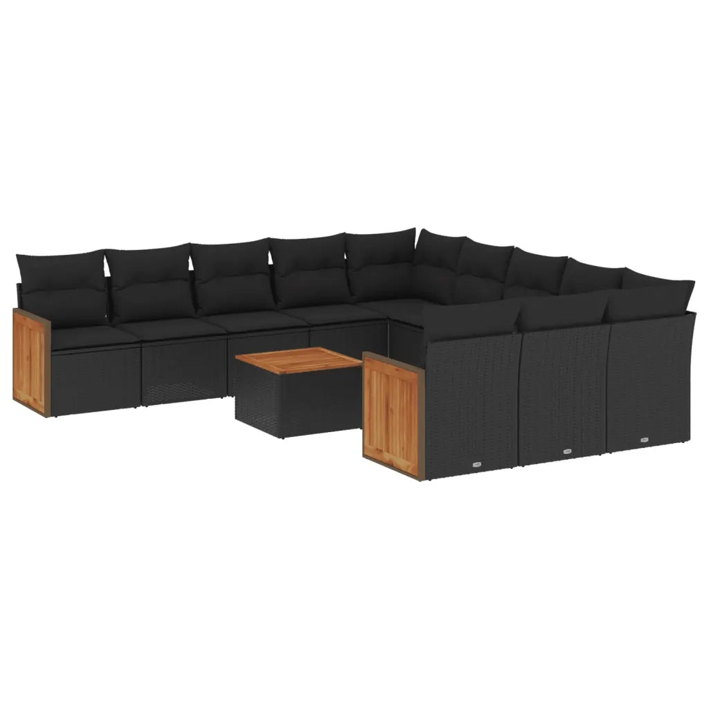 Set Divani da Giardino 12 pz con Cuscini Nero in Polyrattan 3228113