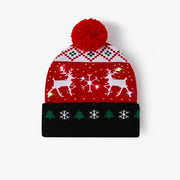 Cappello di Natale con lampadine LED, cappello di Natale illuminato con tema renne e fiocco di neve, cappello di Natale autunno/inverno (rosso con due renne).