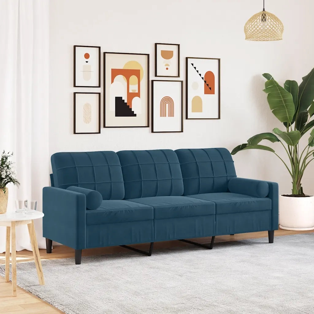 vidaXL Divano a 3 Posti con Cuscini Blu 180 cm in Velluto