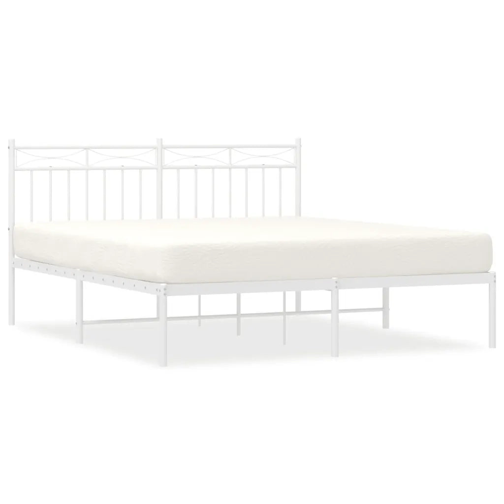 Letto matrimoniale | Letto per adulti | Giroletto con Testiera Metallo Bianco 150x200 cm