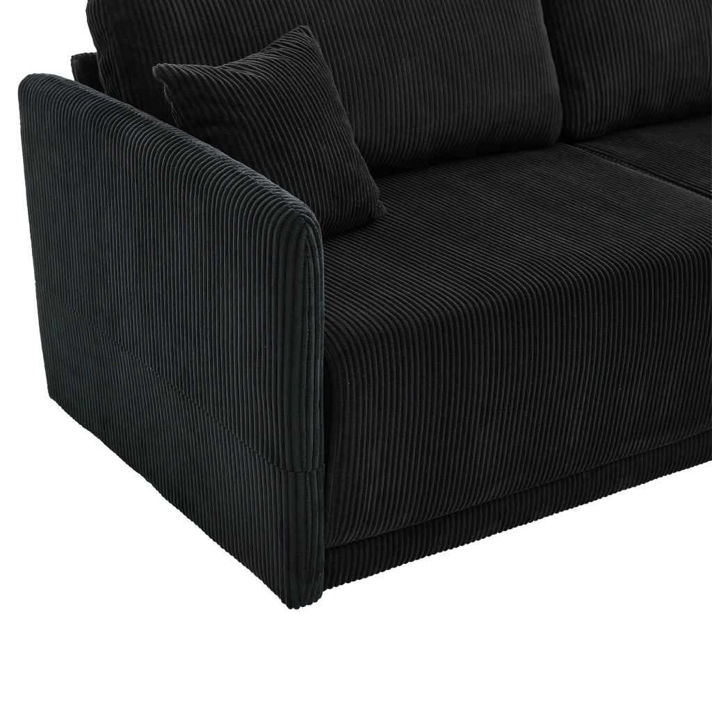 Divano letto con cuscini in schiuma memory e struttura in metallo, in velluto a coste nero 182 × 88 × 84 cm