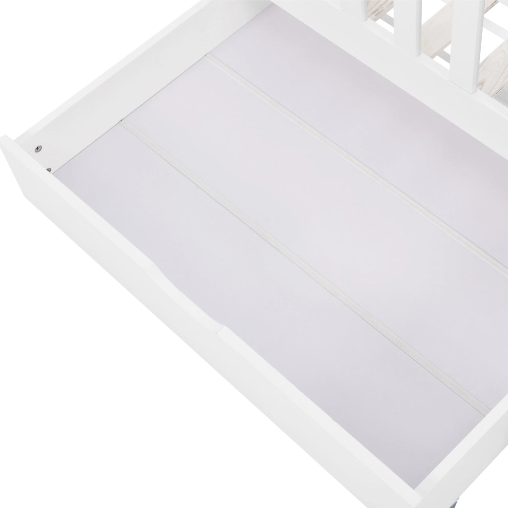 OKWISH Letto a Casetta 90×200 cm, Letto Singolo con Mensole e 2 Cassetti, Sponda, senza Materasso, in Legno Massello, Bianco