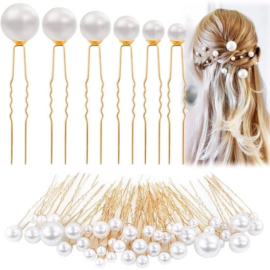 Accessori per capelli per matrimoni a forma di U - 50 pezzi - Perle - Inox - Duraturo - Capselli eleganti - Set di accessori per capelli per la sposa