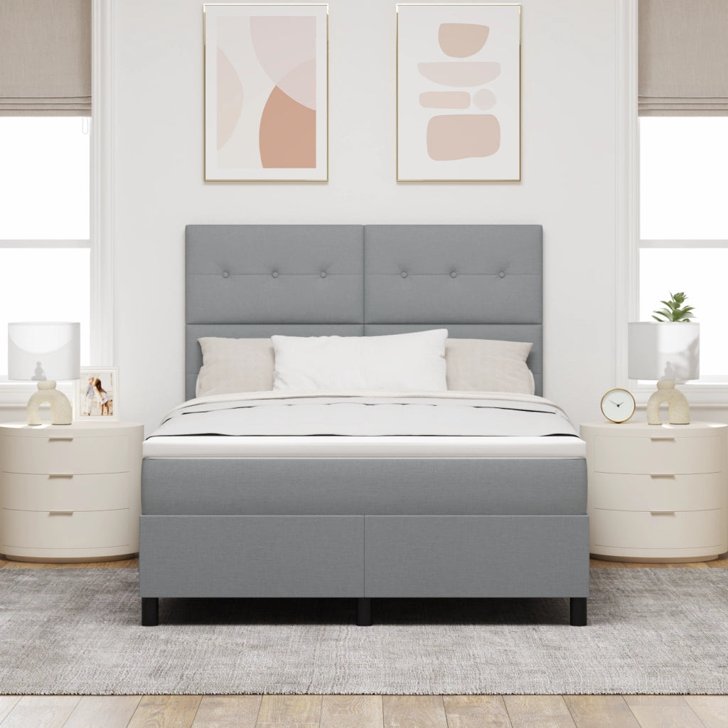 Letto box spring con materasso grigio chiaro 140x190 cm in tessuto