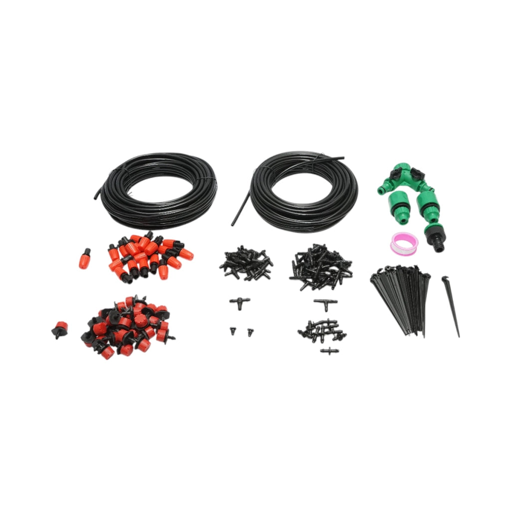 Kit completo per irrigazione a goccia e a spruzzo con tubo da 30 m, ugelli, connettori e aste di fissaggio (149 pezzi)