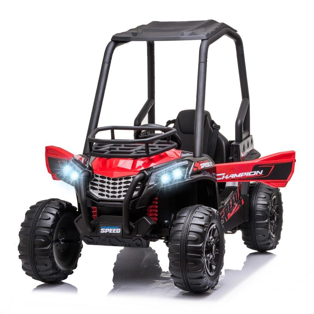 EasyComfort Macchina Elettrica per Bambini 12V, Velocità 3-6km/h, Quad Elettrico Mini con Doppio Motori, USB, Lettore MP3 e Telecomando, 118x76x104cm, Rosso e Nero