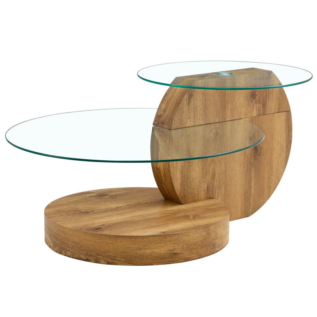 TAVOLINO DA CAFFÈ moderno in vetro temperato e MDF, trasparente, Ø 49,8 cm e 69,8 cm