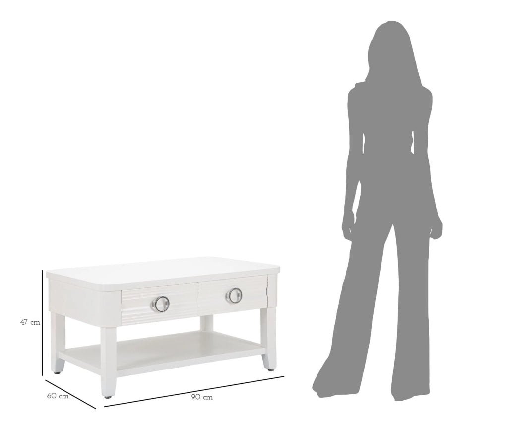 Tavolino da Caffè 90x47x60 cm in Legno MDF e Metallo Bianco